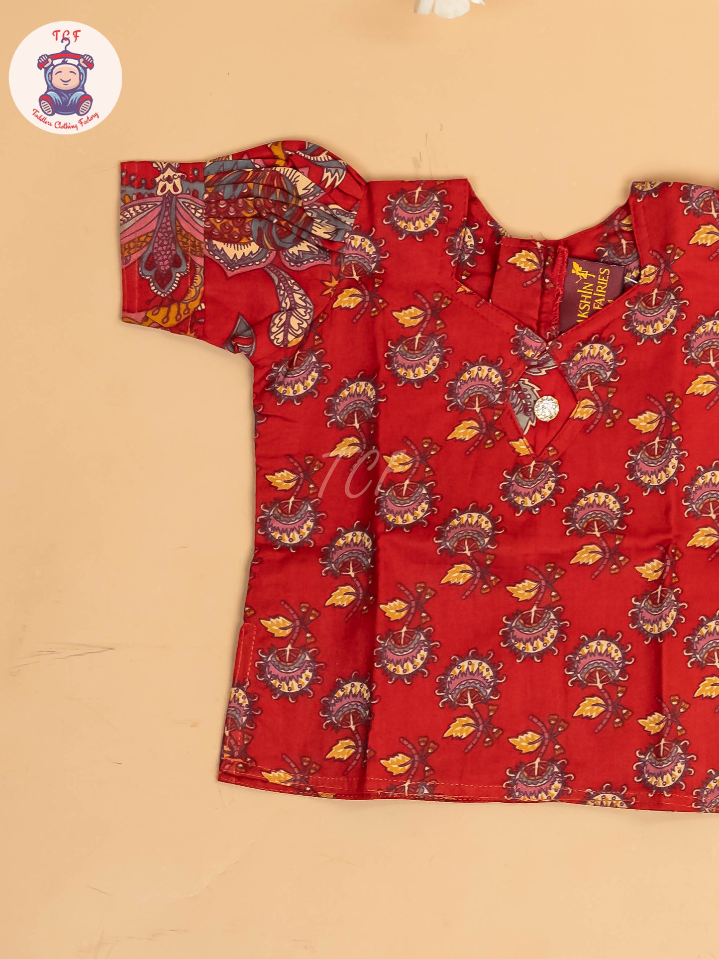 Red - Girls Readymade Cotton Pavadai Sattai