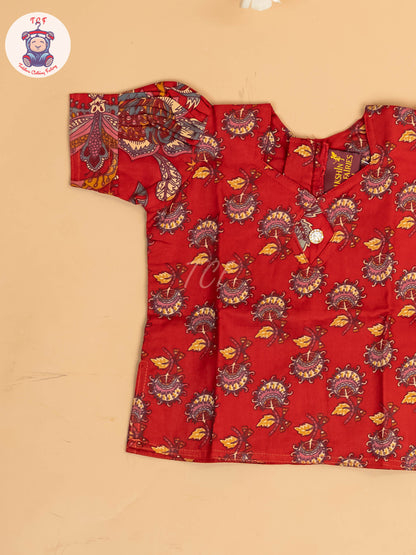 Red - Girls Readymade Cotton Pavadai Sattai