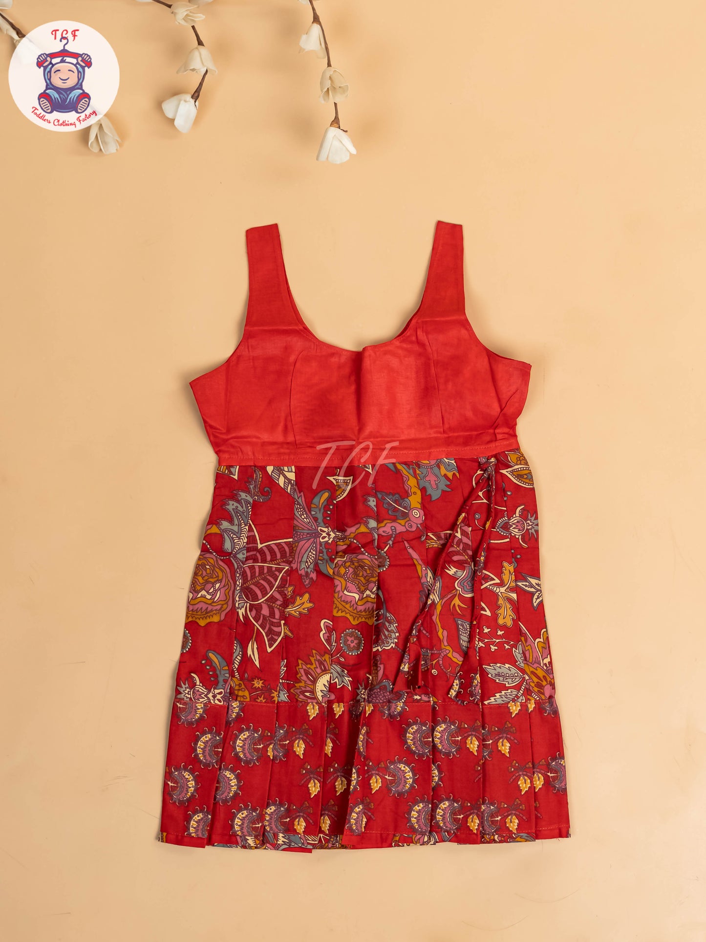 Red - Girls Readymade Cotton Pavadai Sattai