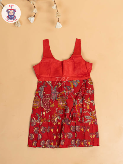 Red - Girls Readymade Cotton Pavadai Sattai