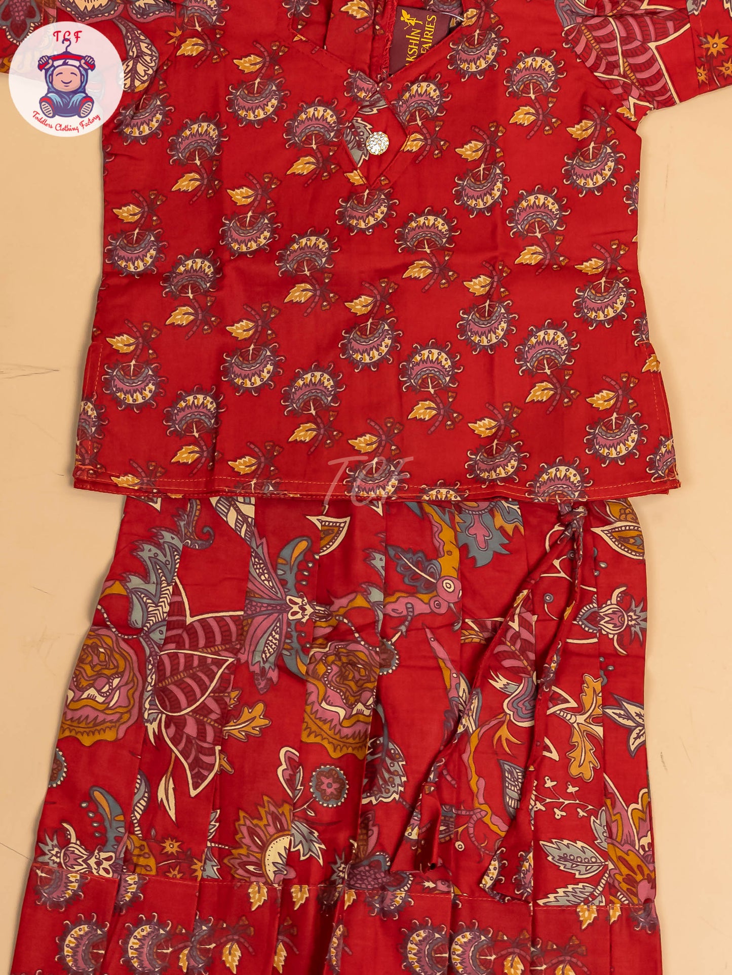 Red - Girls Readymade Cotton Pavadai Sattai