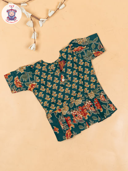Bottle Green - Girls Readymade Cotton Pavadai Sattai
