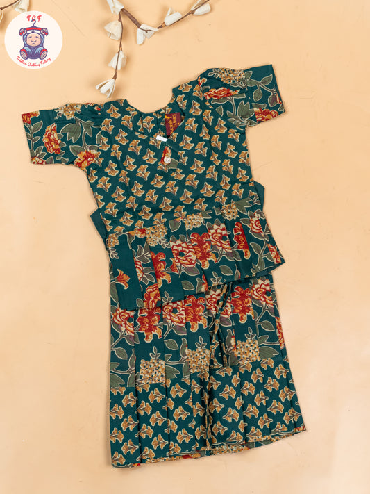 Bottle Green - Girls Readymade Cotton Pavadai Sattai