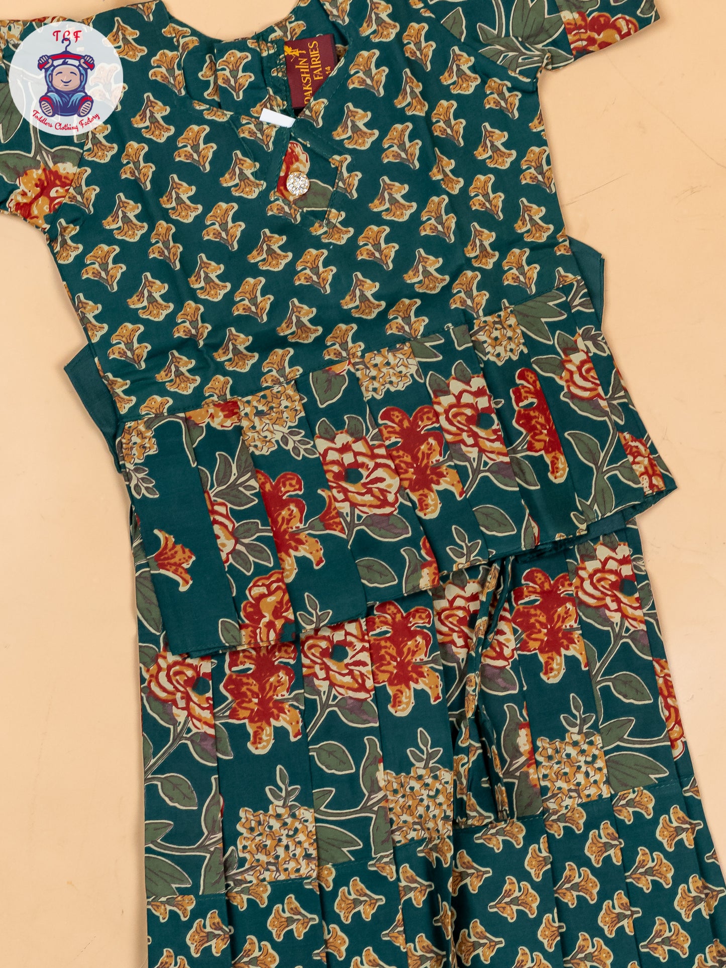 Bottle Green - Girls Readymade Cotton Pavadai Sattai