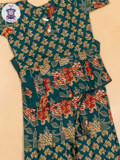 Bottle Green - Girls Readymade Cotton Pavadai Sattai