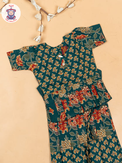 Bottle Green - Girls Readymade Cotton Pavadai Sattai