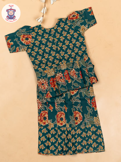 Bottle Green - Girls Readymade Cotton Pavadai Sattai