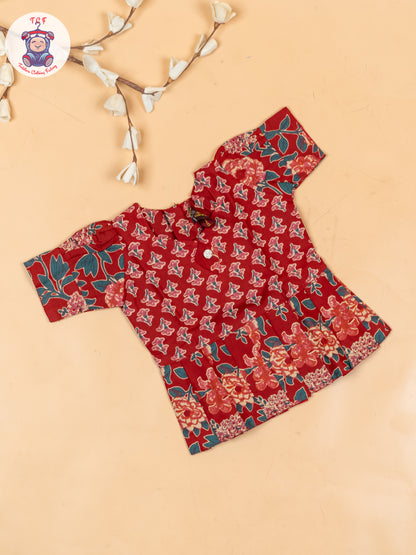 Maroon - Girls Readymade Cotton Pavadai Sattai