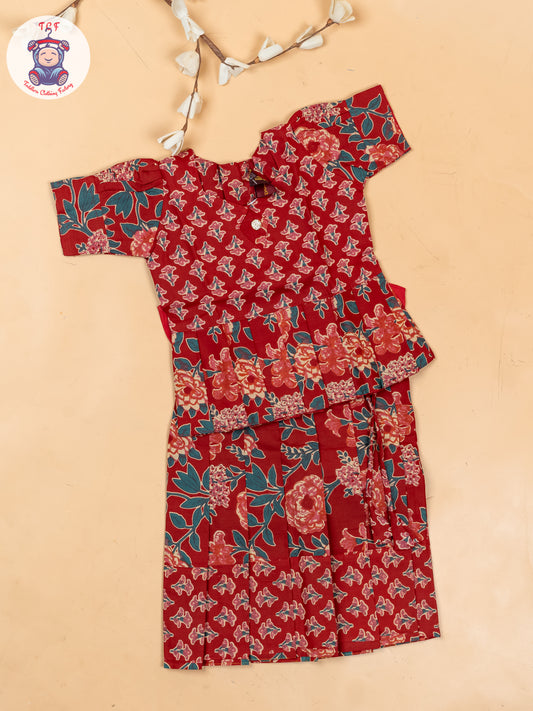 Maroon - Girls Readymade Cotton Pavadai Sattai