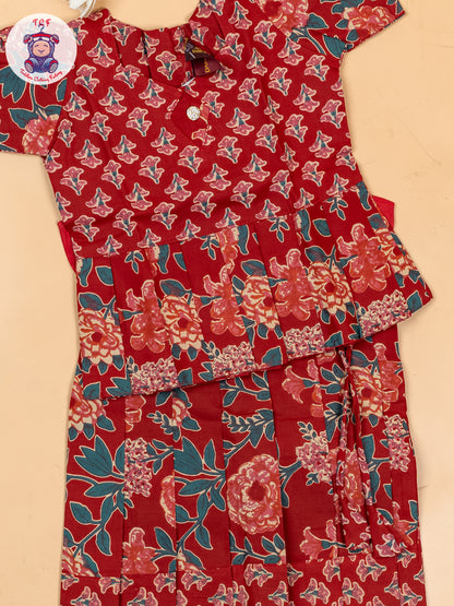 Maroon - Girls Readymade Cotton Pavadai Sattai