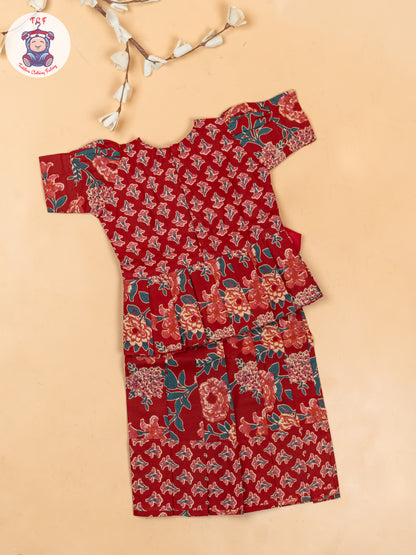 Maroon - Girls Readymade Cotton Pavadai Sattai
