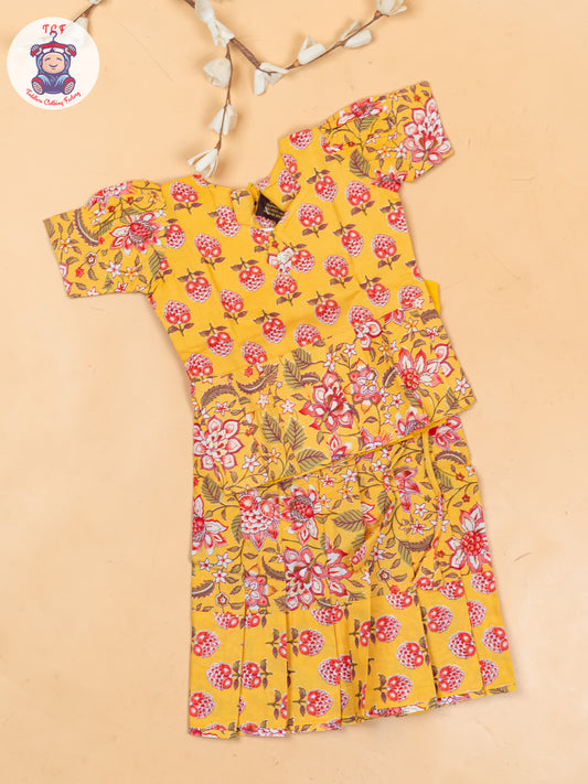 Yellow - Girls Readymade Cotton Pavadai Sattai