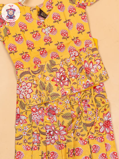 Yellow - Girls Readymade Cotton Pavadai Sattai