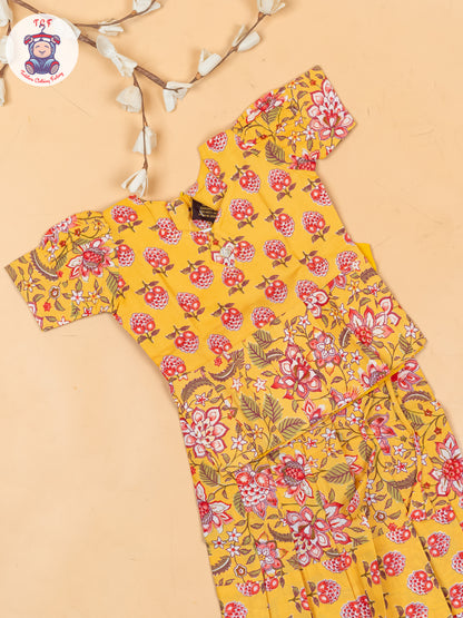 Yellow - Girls Readymade Cotton Pavadai Sattai