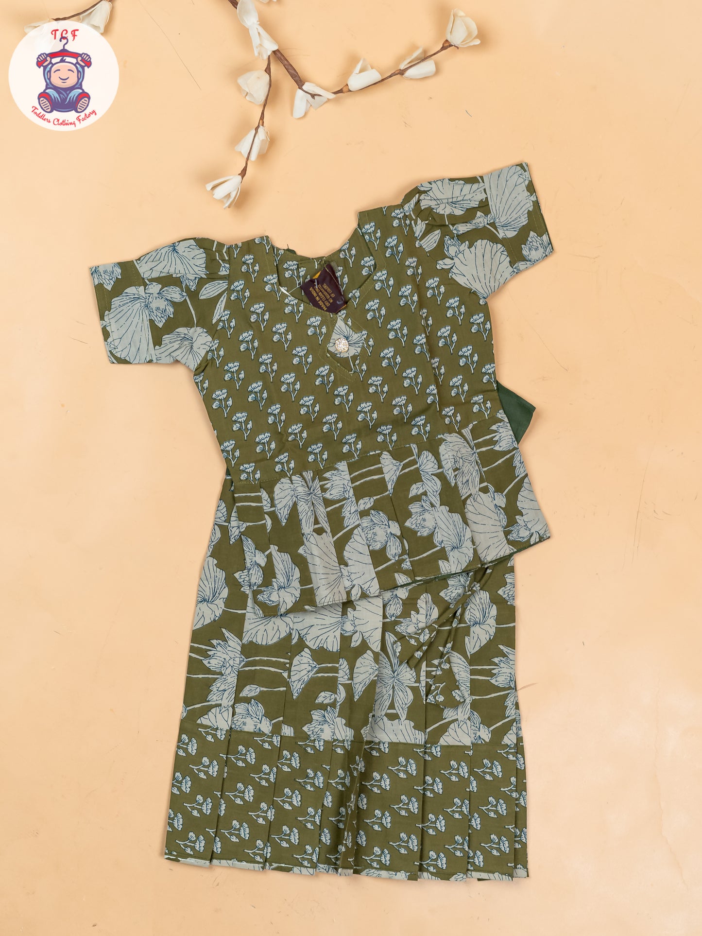 Mehandi Green - Girls Readymade Cotton Pavadai Sattai