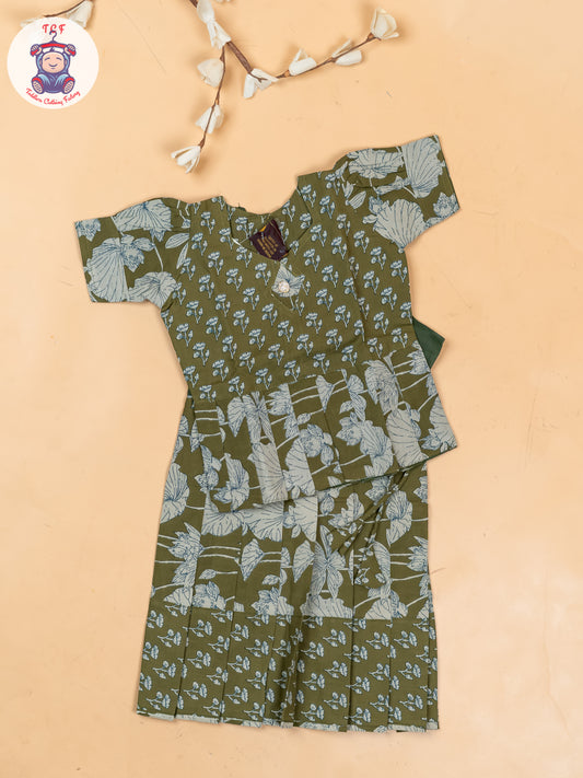 Mehandi Green - Girls Readymade Cotton Pavadai Sattai