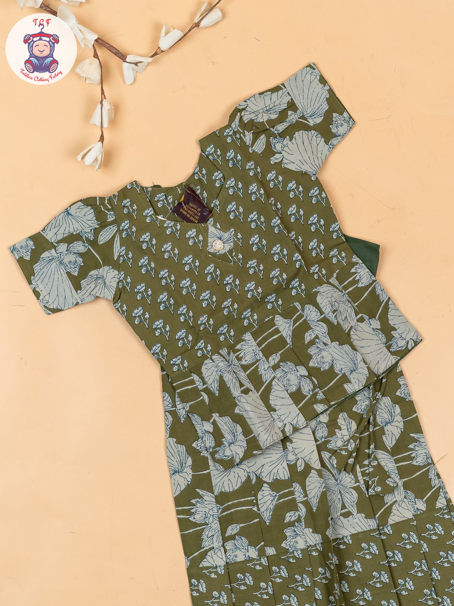Mehandi Green - Girls Readymade Cotton Pavadai Sattai
