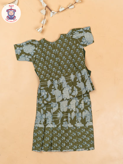 Mehandi Green - Girls Readymade Cotton Pavadai Sattai