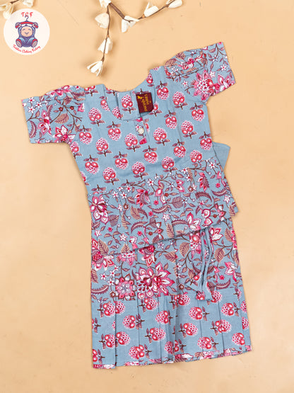 Grey - Girls Readymade Cotton Pavadai Sattai