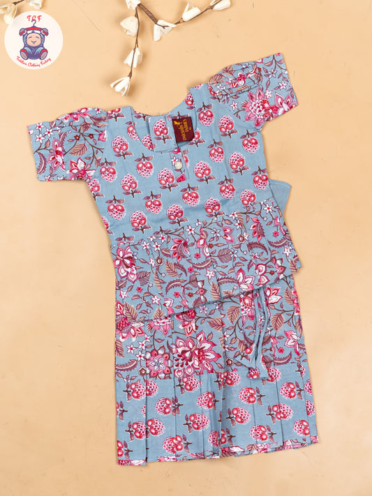 Grey - Girls Readymade Cotton Pavadai Sattai