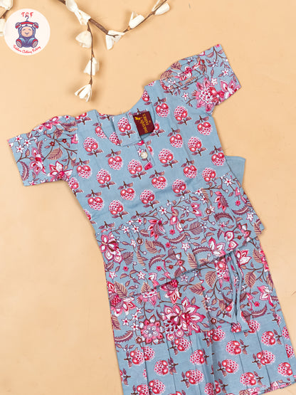 Grey - Girls Readymade Cotton Pavadai Sattai