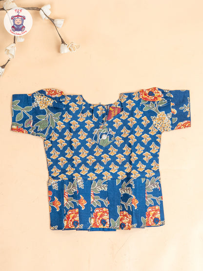 Navy Blue- Girls Readymade Cotton Pavadai Sattai
