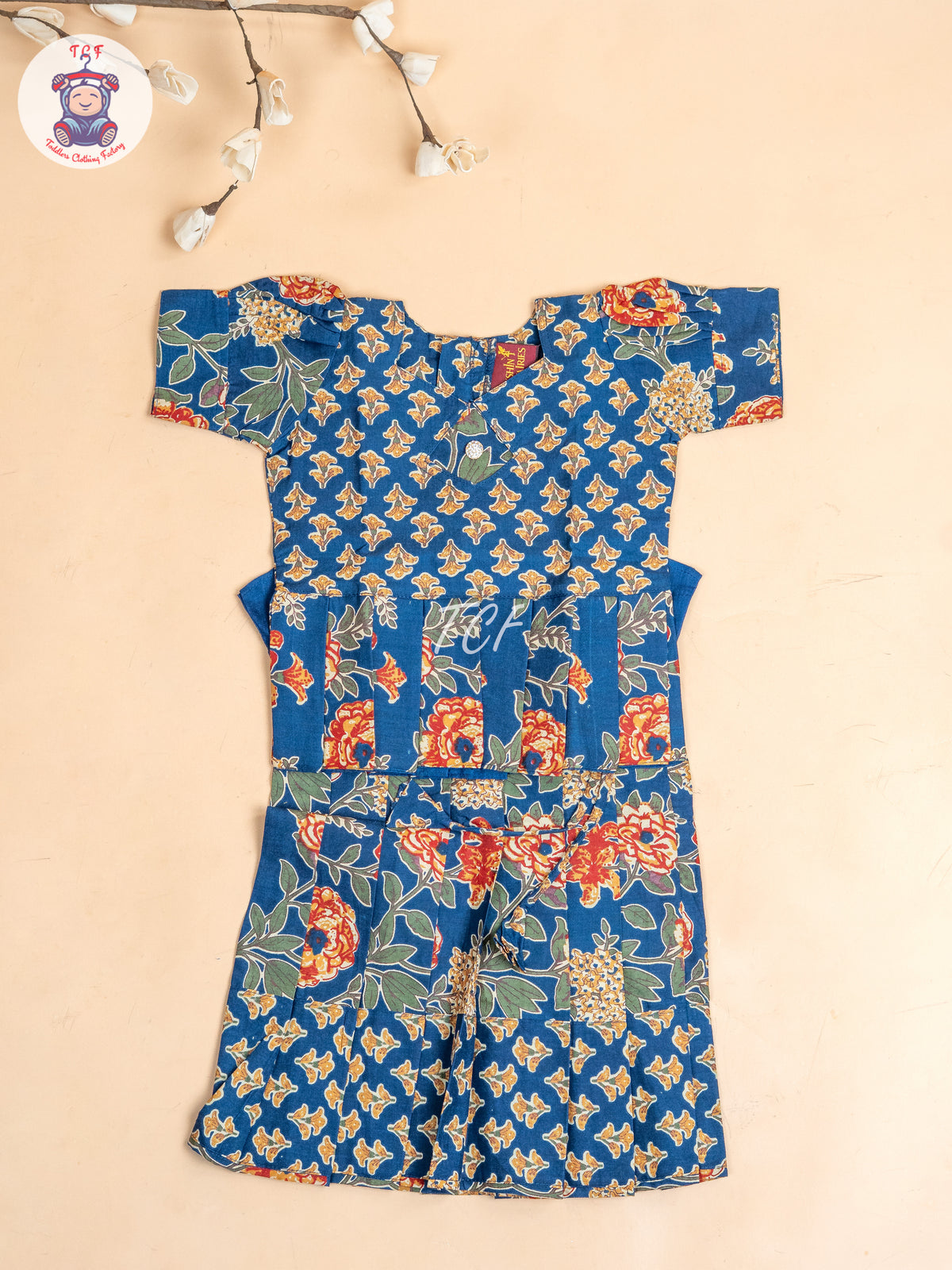 Navy Blue- Girls Readymade Cotton Pavadai Sattai
