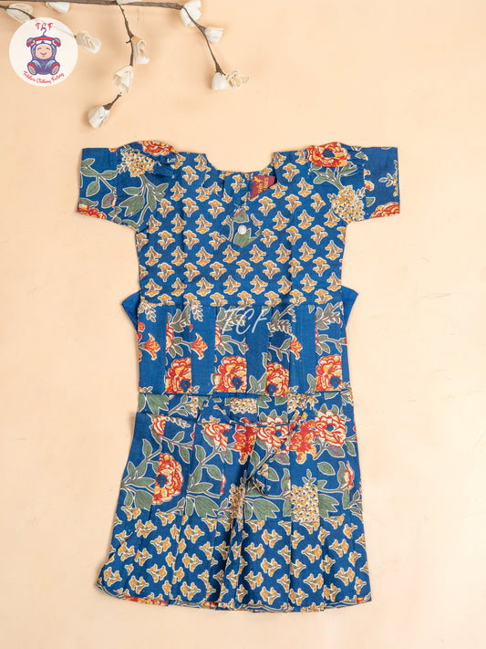 Navy Blue- Girls Readymade Cotton Pavadai Sattai
