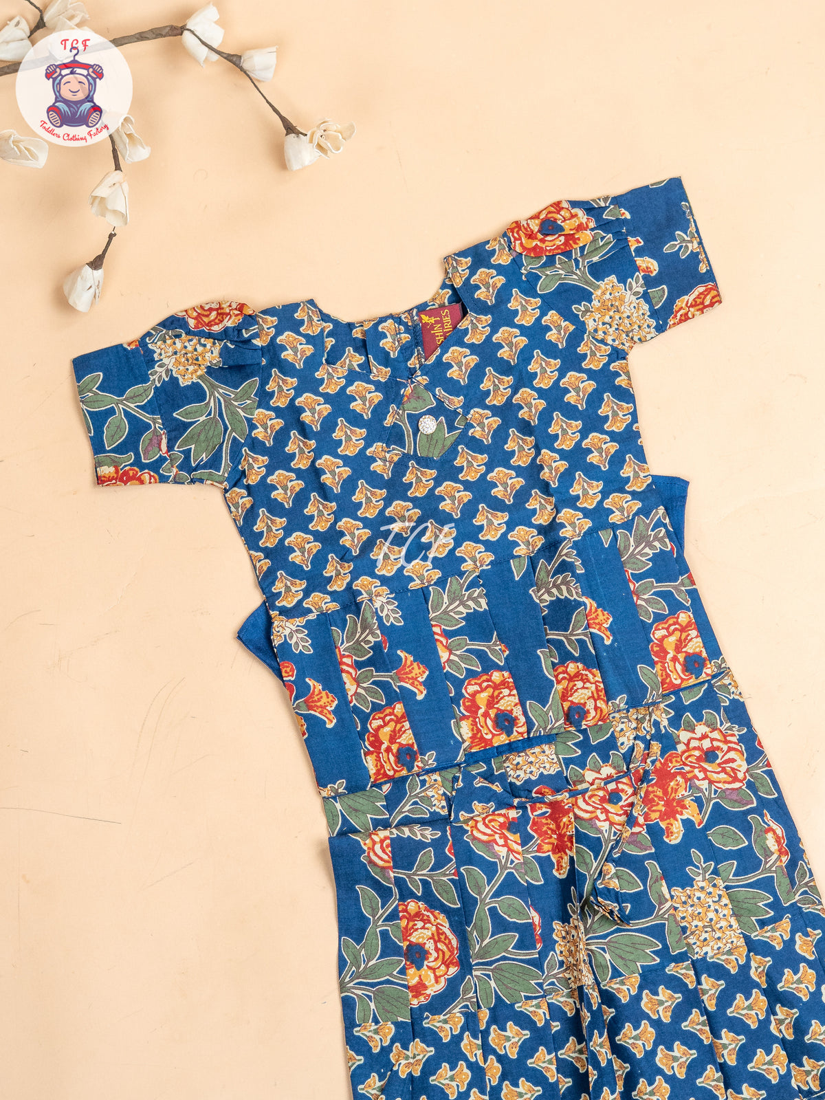 Navy Blue- Girls Readymade Cotton Pavadai Sattai
