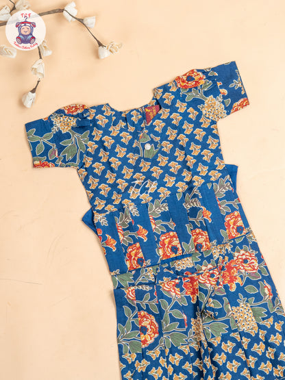Navy Blue- Girls Readymade Cotton Pavadai Sattai