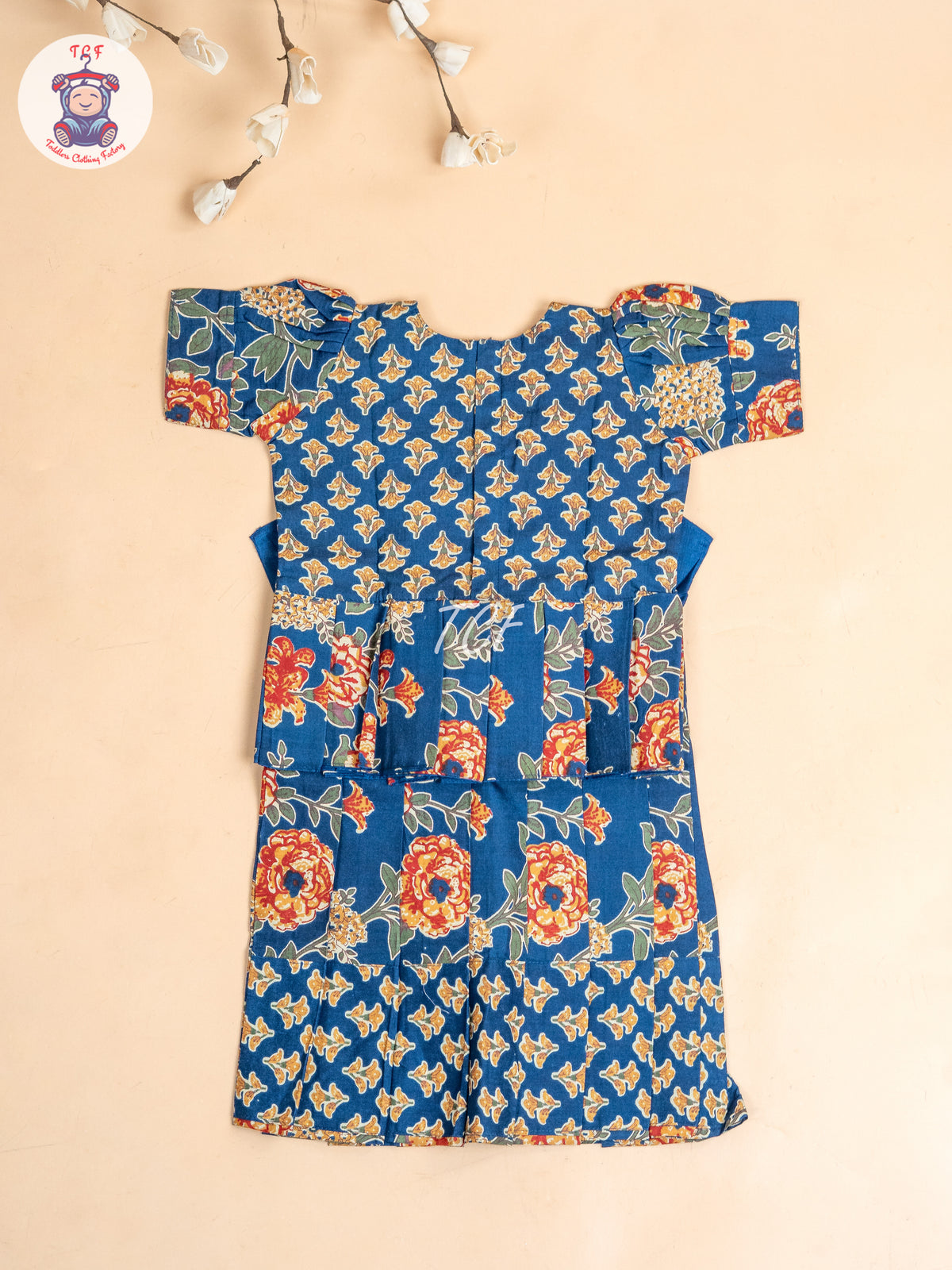 Navy Blue- Girls Readymade Cotton Pavadai Sattai