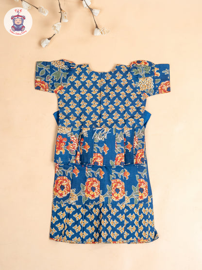 Navy Blue- Girls Readymade Cotton Pavadai Sattai