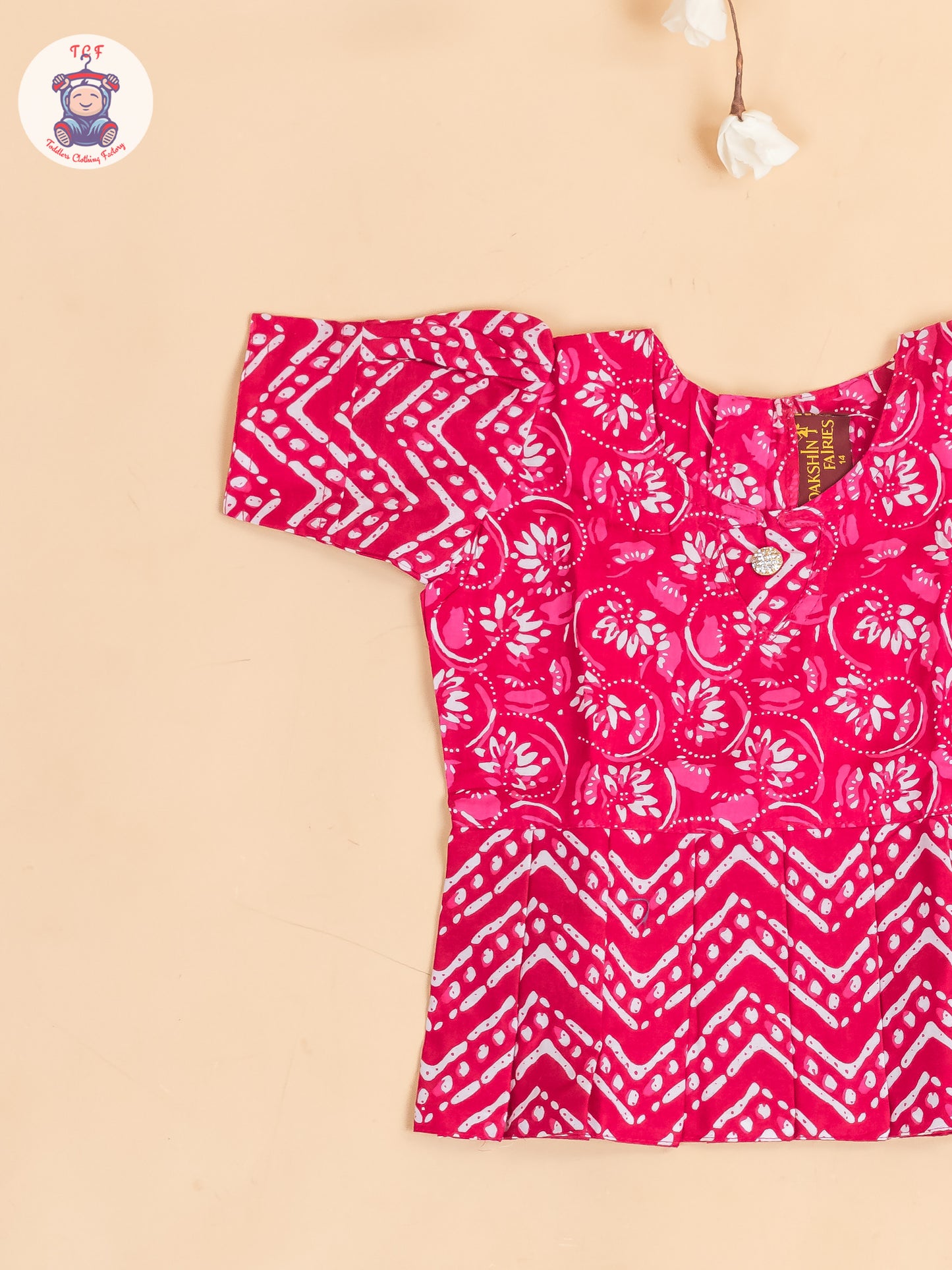 Pink Floral Printed - Girls Readymade Cotton Pavadai Sattai