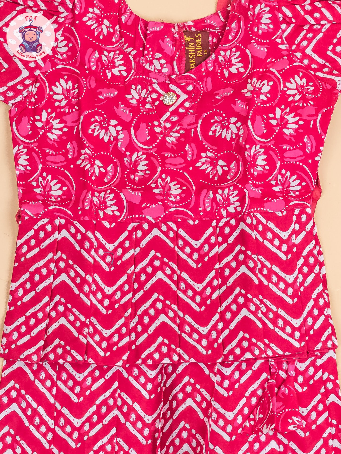 Pink Floral Printed - Girls Readymade Cotton Pavadai Sattai