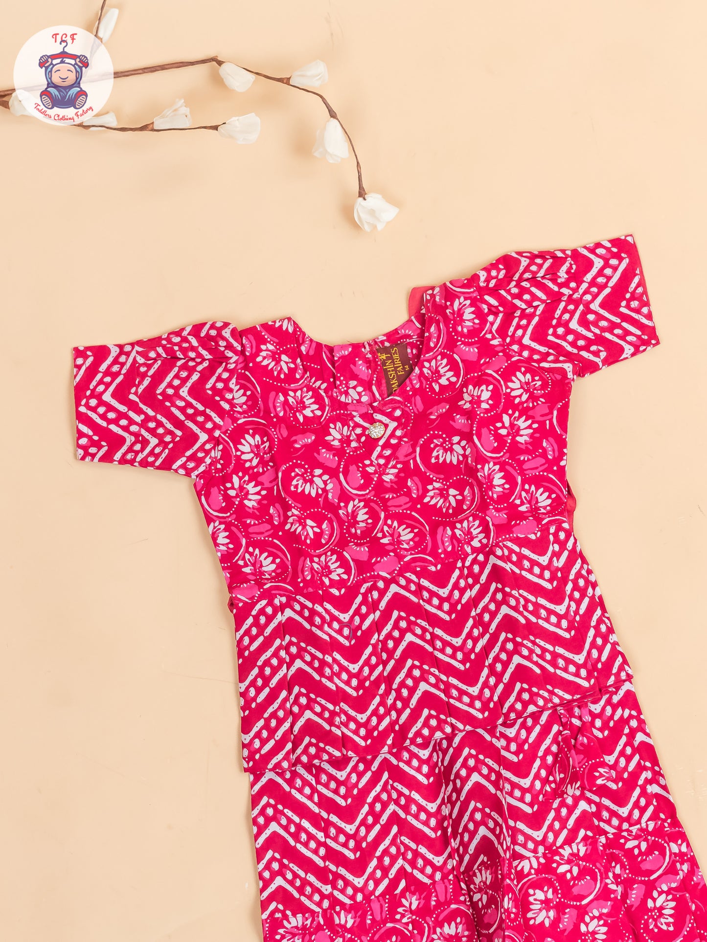 Pink Floral Printed - Girls Readymade Cotton Pavadai Sattai