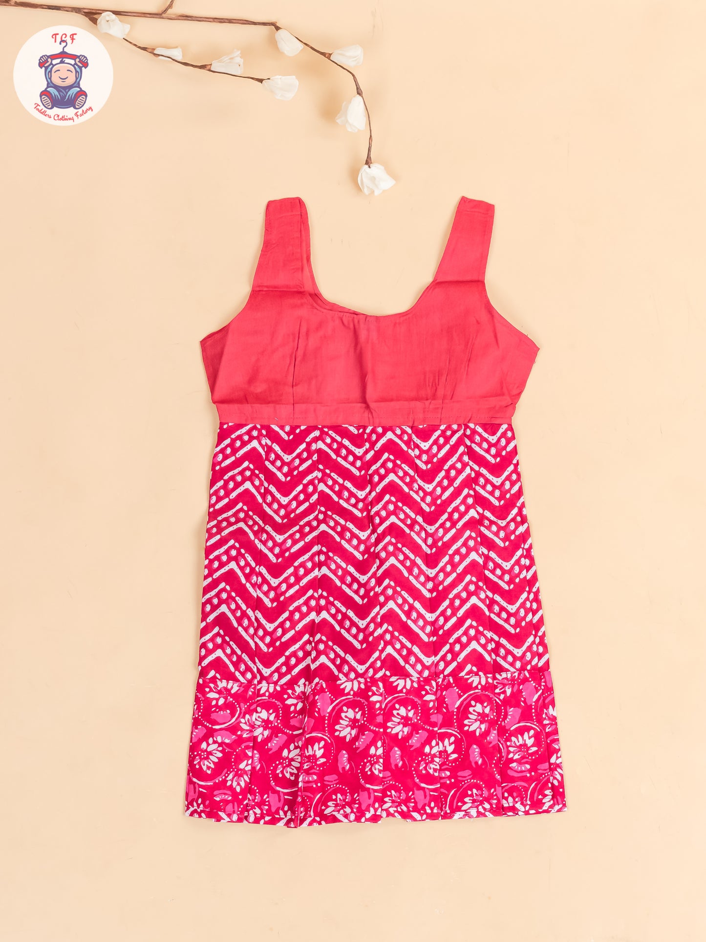 Pink Floral Printed - Girls Readymade Cotton Pavadai Sattai