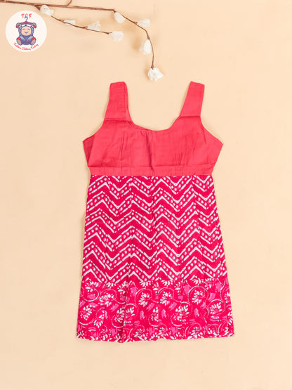 Pink Floral Printed - Girls Readymade Cotton Pavadai Sattai