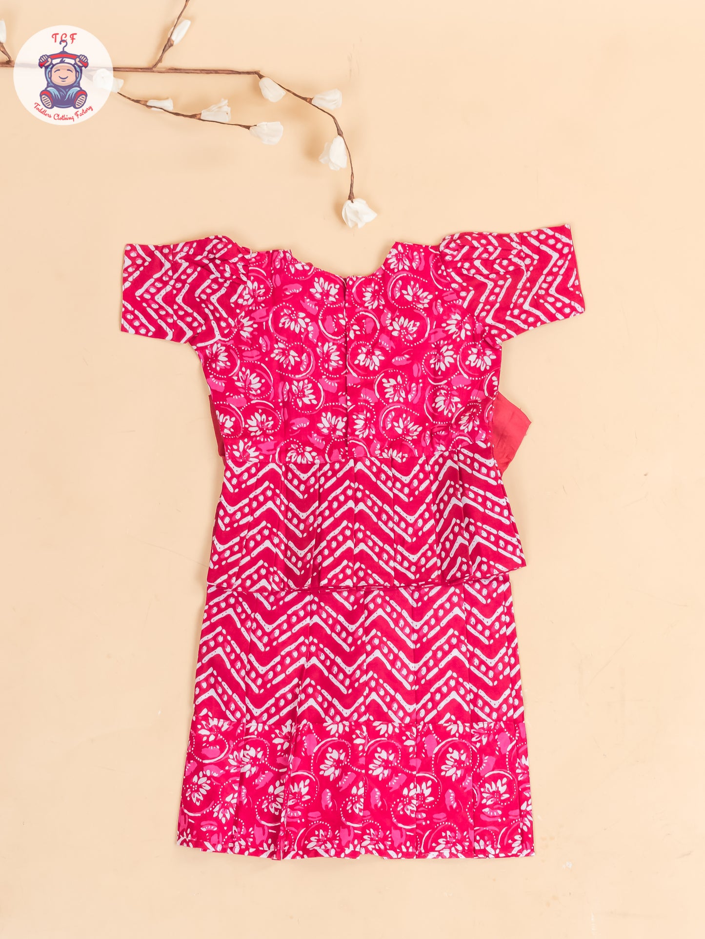 Pink Floral Printed - Girls Readymade Cotton Pavadai Sattai