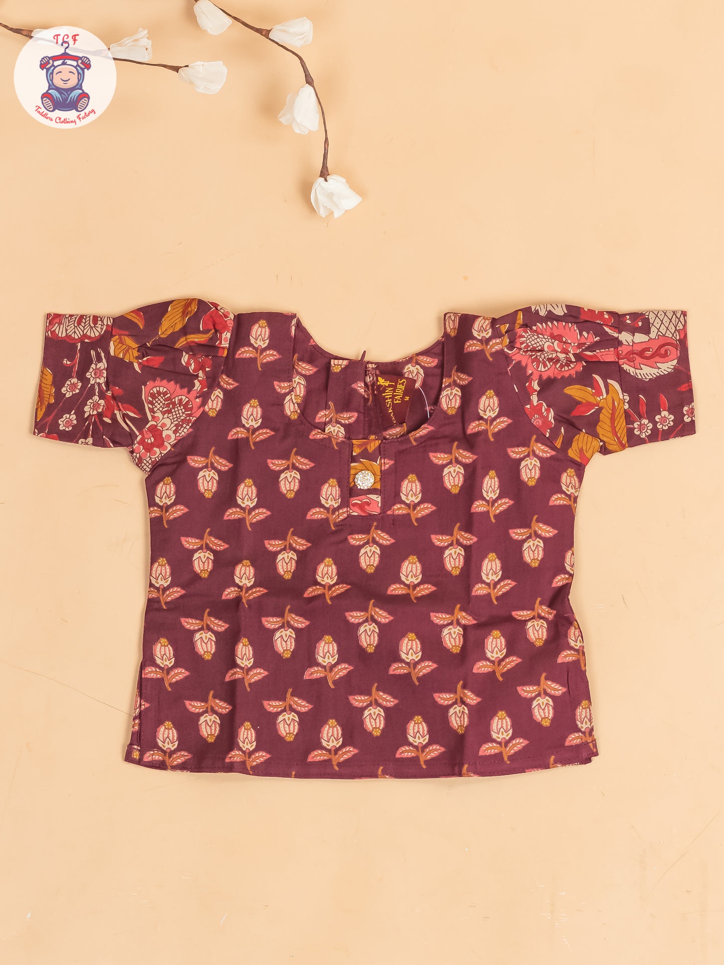 Maroon Floral Printed - Girls Readymade Cotton Pavadai Sattai