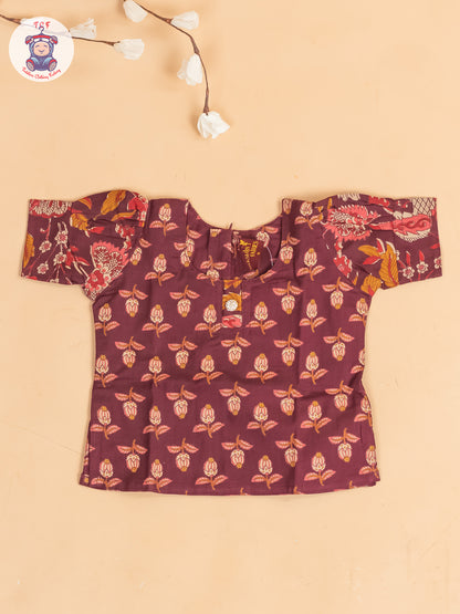 Maroon Floral Printed - Girls Readymade Cotton Pavadai Sattai