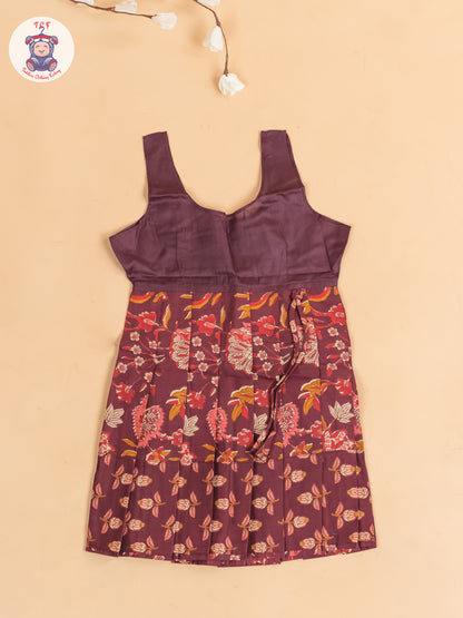 Maroon Floral Printed - Girls Readymade Cotton Pavadai Sattai