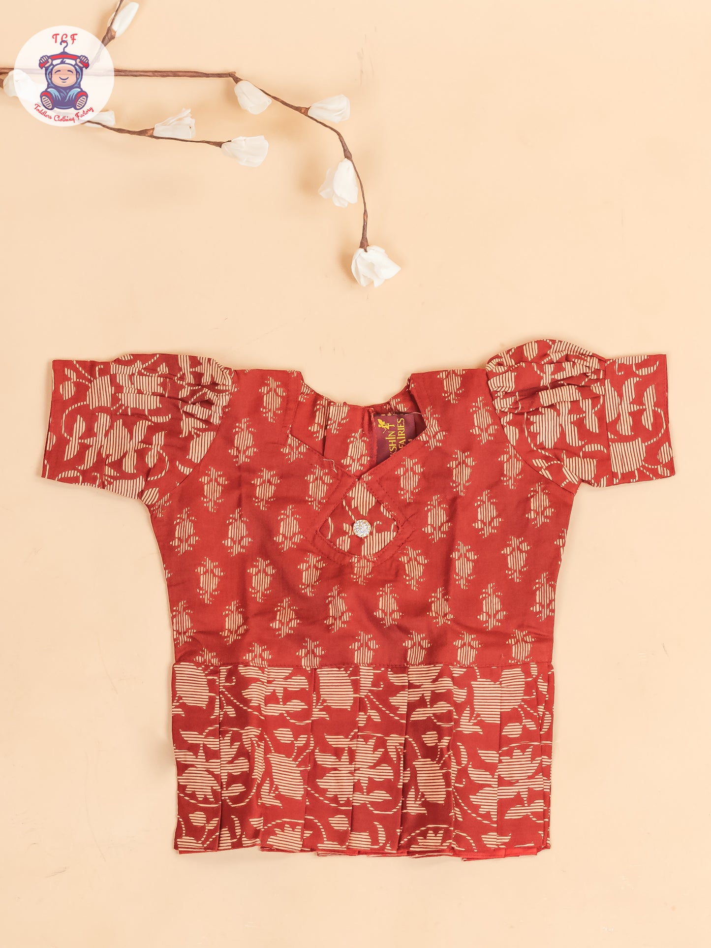 Maroon Floral Printed - Girls Readymade Cotton Pavadai Sattai