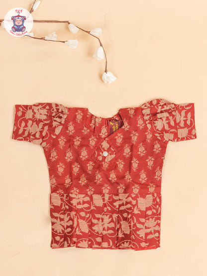 Maroon Floral Printed - Girls Readymade Cotton Pavadai Sattai