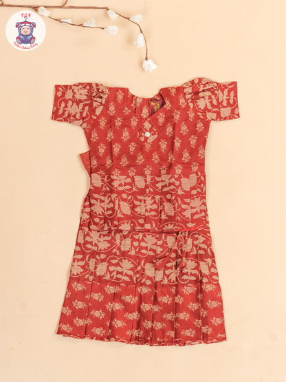 Maroon Floral Printed - Girls Readymade Cotton Pavadai Sattai