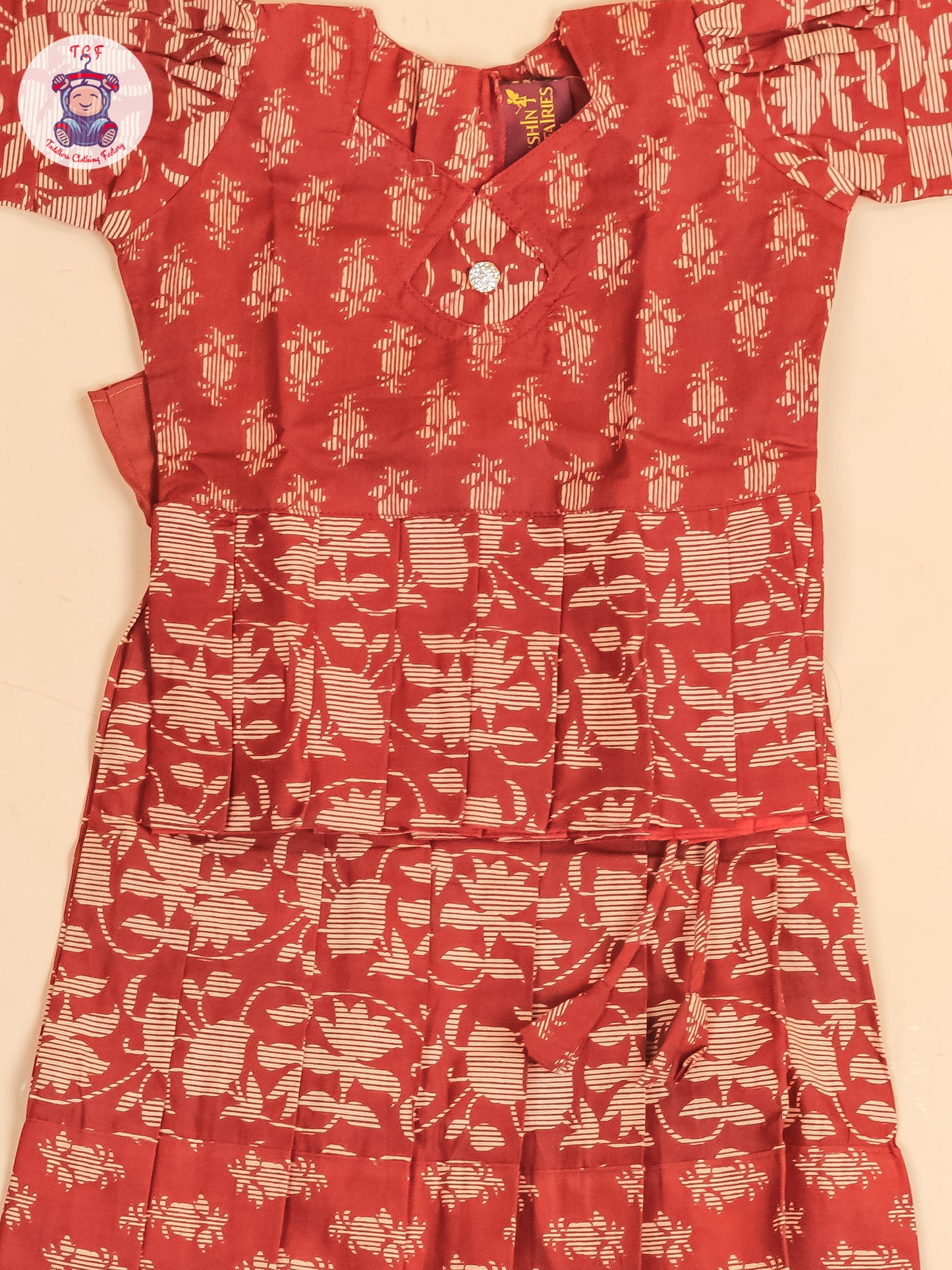 Maroon Floral Printed - Girls Readymade Cotton Pavadai Sattai