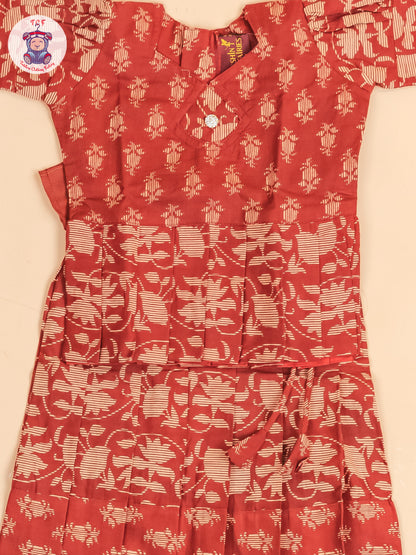 Maroon Floral Printed - Girls Readymade Cotton Pavadai Sattai