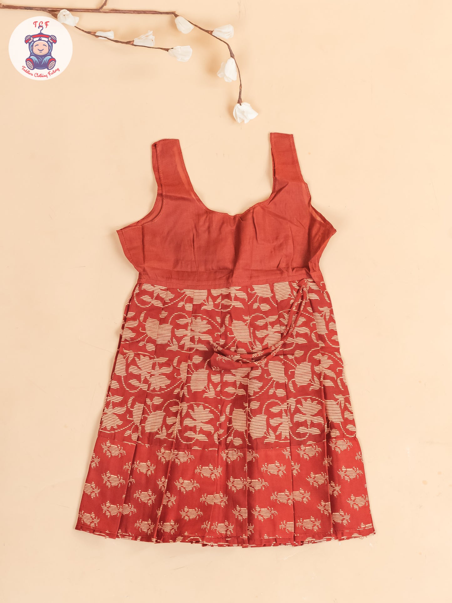 Maroon Floral Printed - Girls Readymade Cotton Pavadai Sattai