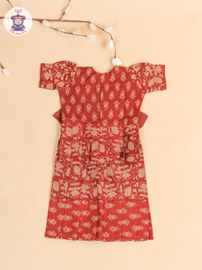 Maroon Floral Printed - Girls Readymade Cotton Pavadai Sattai