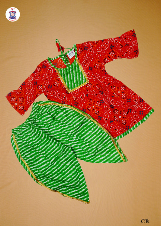 Golden Gate Orange & Jungle Green - Printed Kurti Dhoti Set