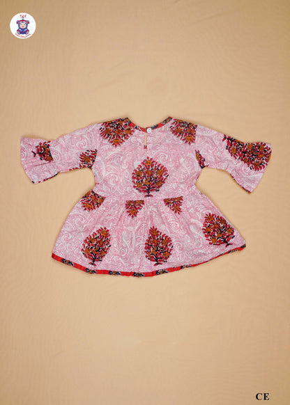 Cherry Pink & Red - Printed Kurti Dhoti Set